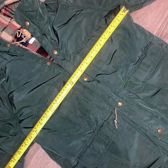 Woolrich Jacket Parka Mens Sz M Green Hooded Plaid Lined USA Barn Coat Zip 80s - Picture 9 of 9